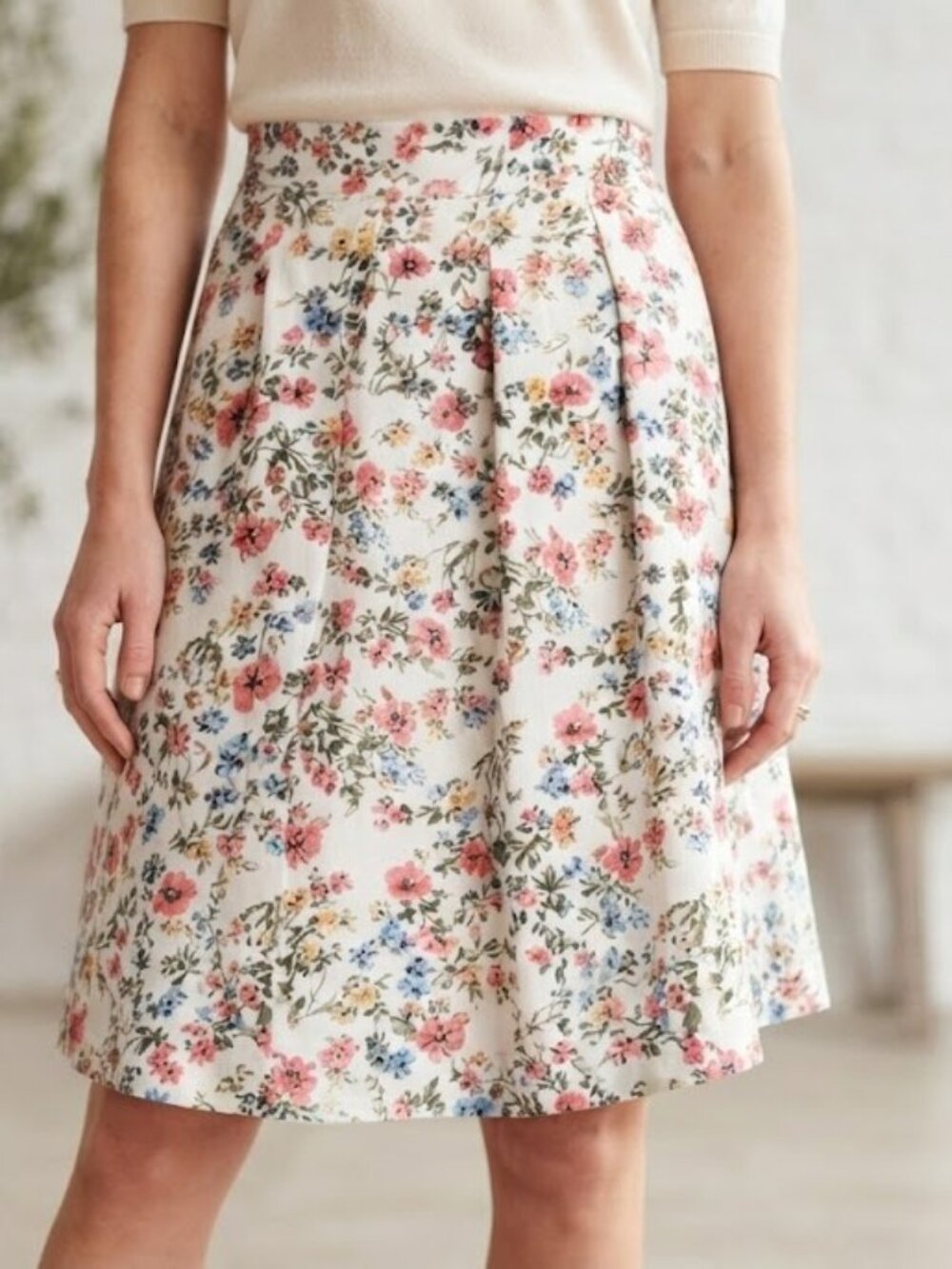 Cottagecore Floral Midi Skirt with Pockets